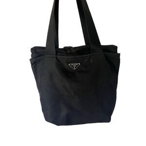 Vintage PRADA Tessuto Shoulder Bag Tote Black Nylon Double Shoulder Strap